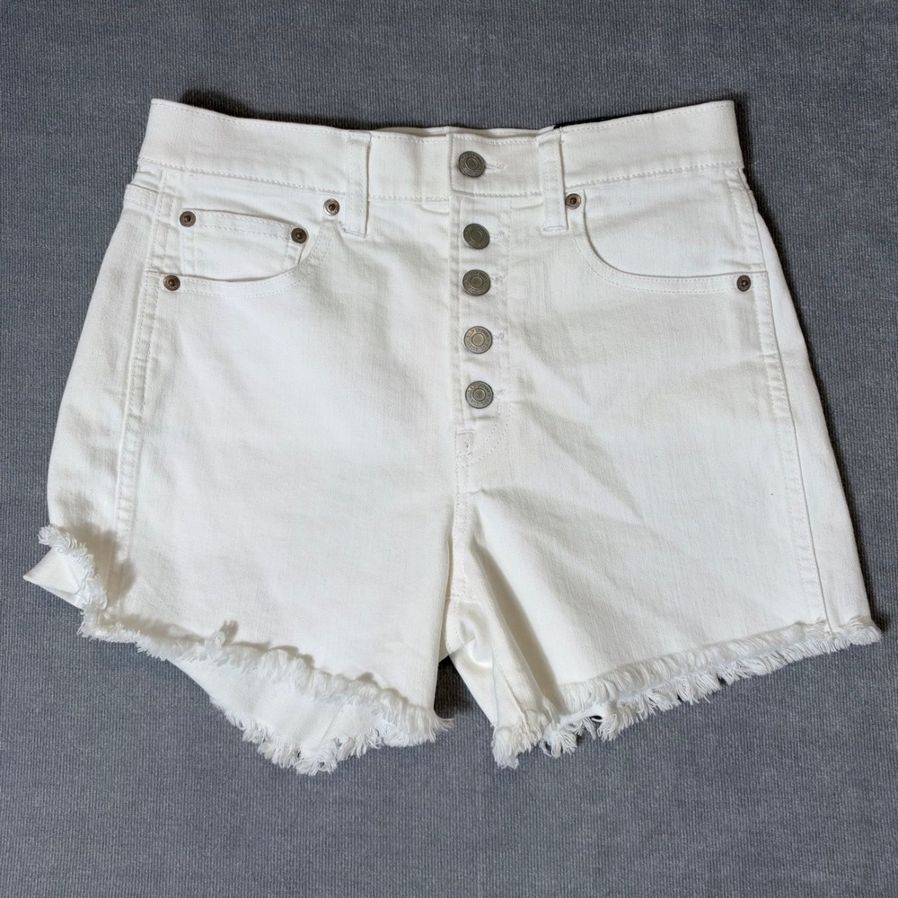 Gap Denim White High Rise Button Fly Frayed Hem Shorts Size 4/27 NWT
